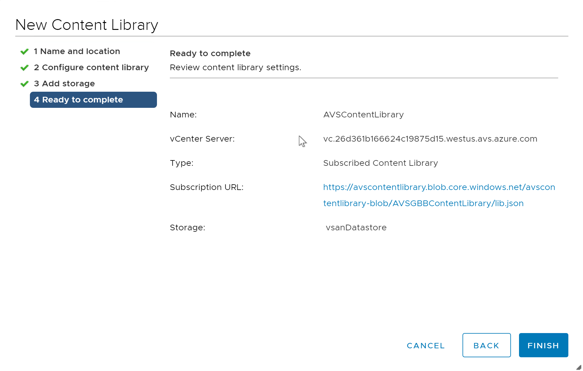 Create a vCenter Content Library on Azure Blob Storage